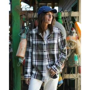 Outerknown Women’s Flannel Blanket Shirt Faded Green Plaid XS Oversized Western